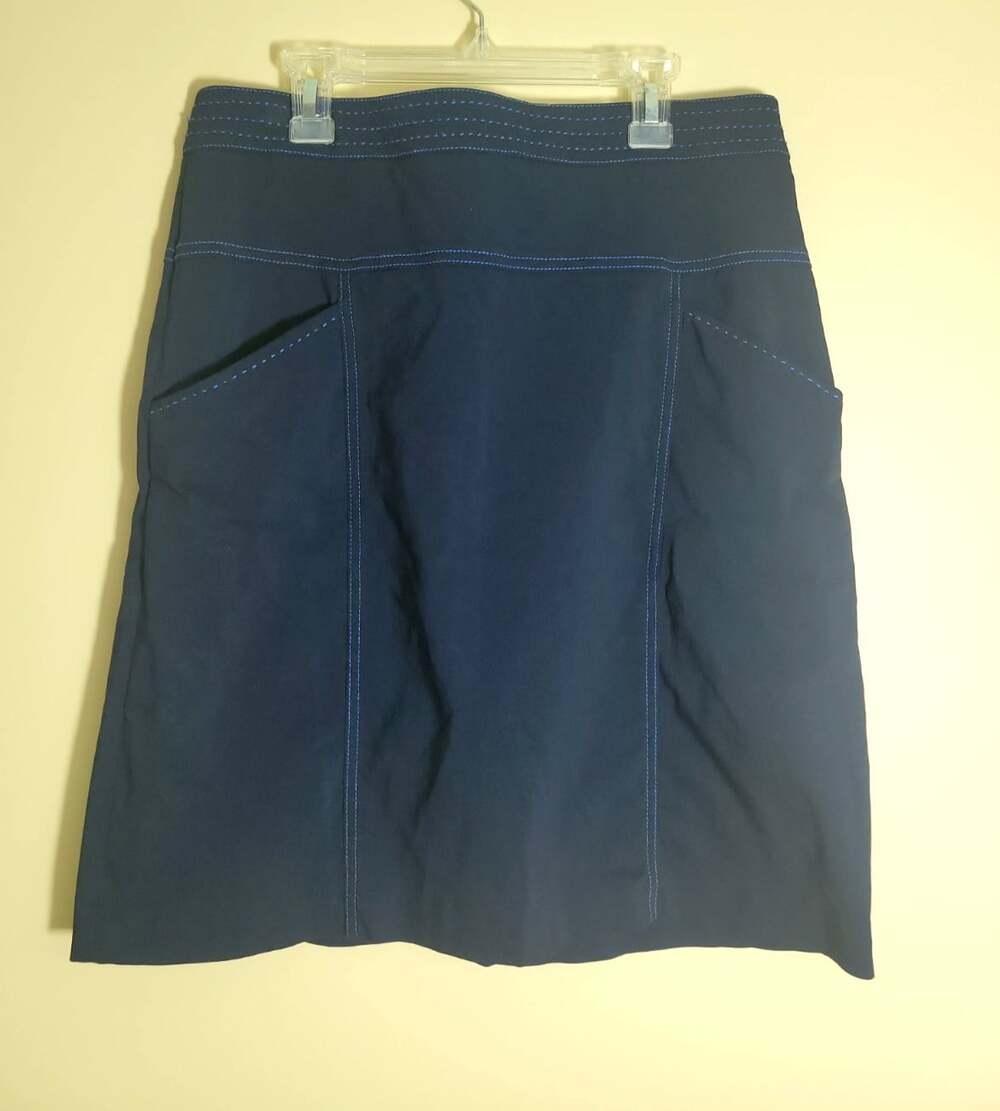 J. McLaughlin Navy Blue Skirt Contrast Stitching Pockets Size 8 Preppy Coastal.